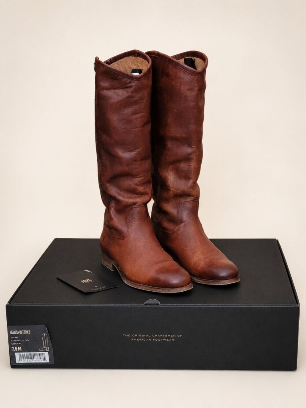 Frye Melissa Button 2 Cognac Leather Tall Riding Boots 7.5 EUC Like New